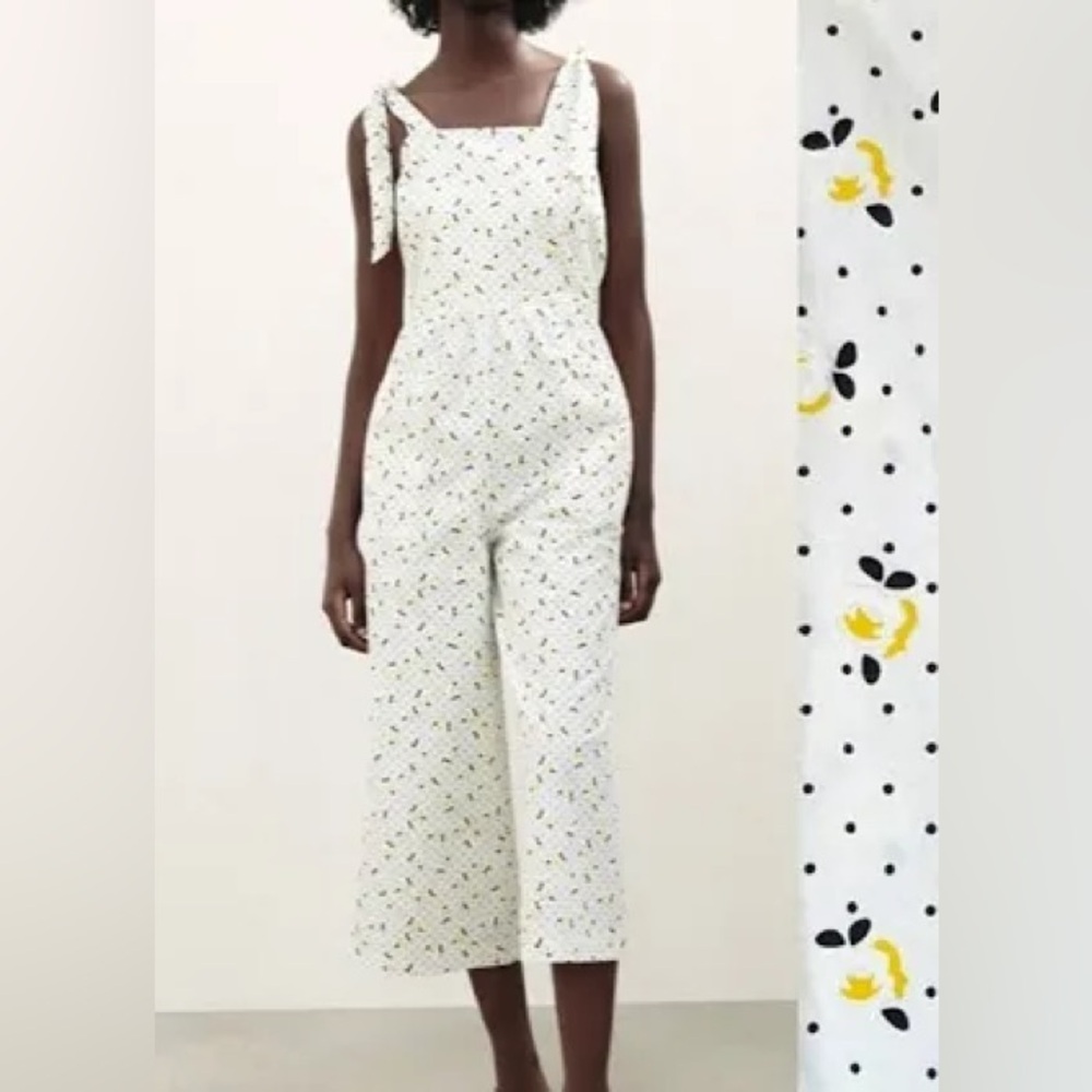 Zara Cotton Floral Dot Print Culotte Wide Leg Jumpsuit.  Size S.
